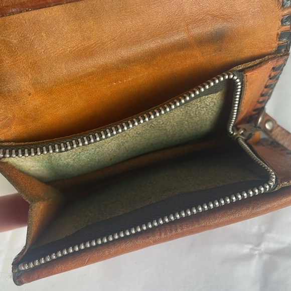 Vintage Hand Tooled Leather Wallet Floral Mexico - Picture 6 of 9